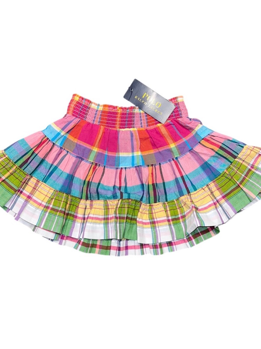 Polo Ralph Lauren Infant Plaid Pink Green Mini Skirt Ruffle Smocked NWT Girls 2